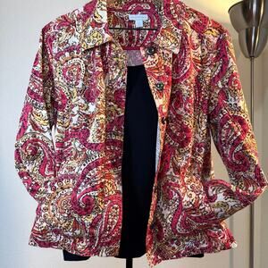 Charter Club Pink & Gold Paisley Print Lightweight Jacket -Boho Chic Retro Style